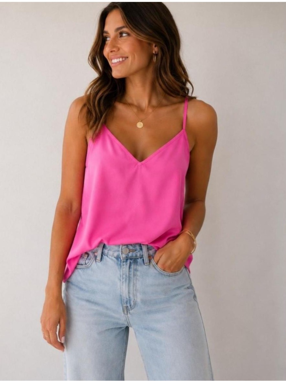 A New Day Pink Satin Spaghetti Strap Tank Top